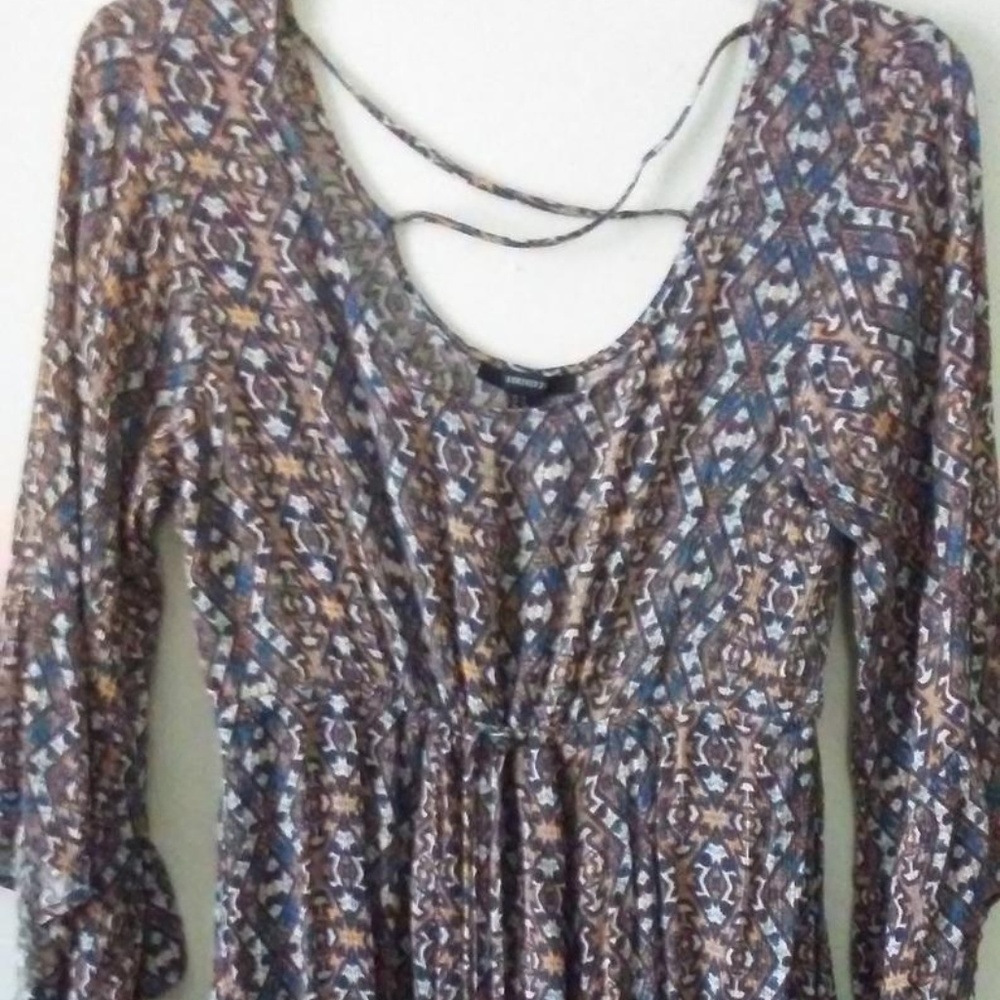 Forever 21 Western Dress Brown Floral Size LG Hippie Boho Midi Above Knee Casual